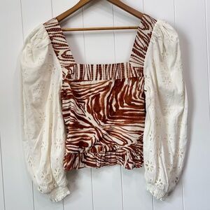 NWT Anthropologie Smocked Balloon Puff Sleeve
Love The Label Eyelet Blouse Zebra